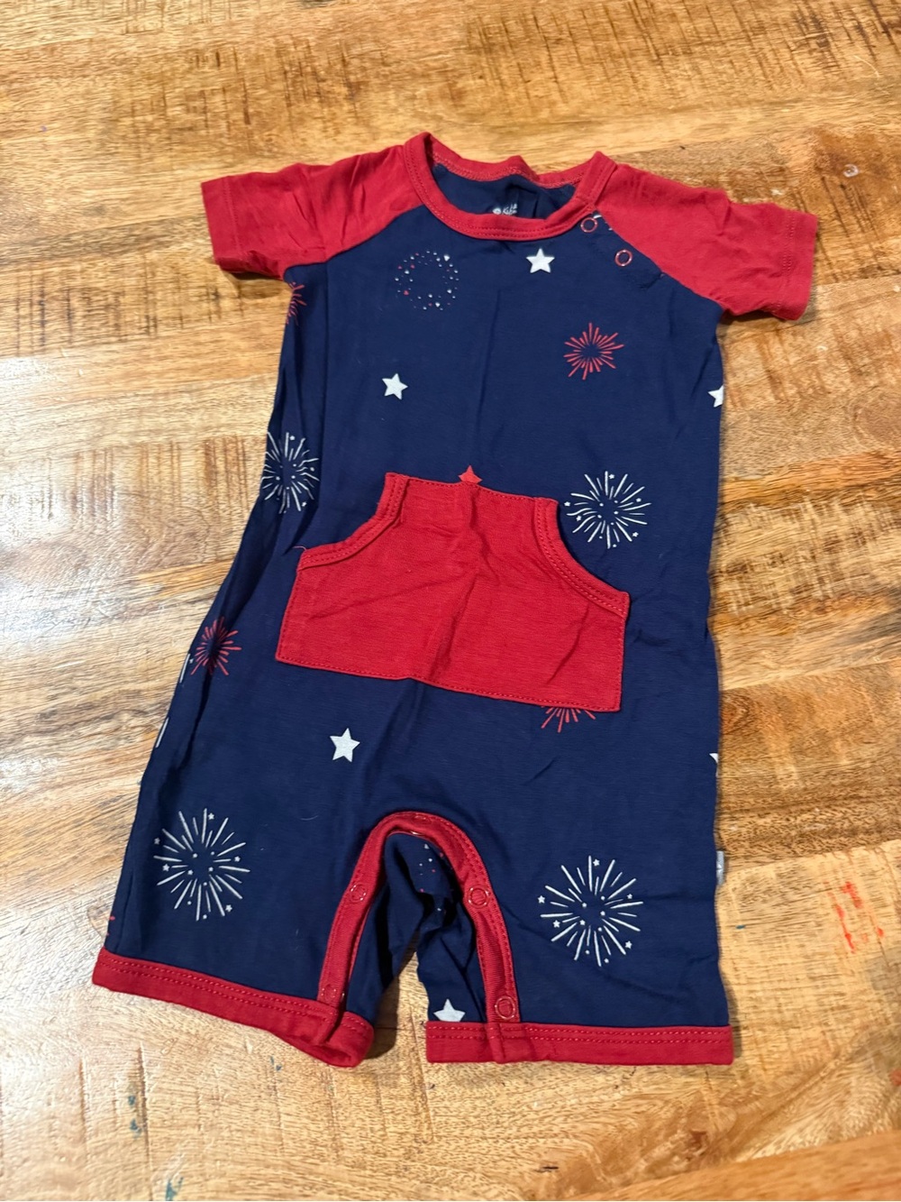 Kyte Patriotic Fireworks Romper Navy Red Stars Size  12-18M